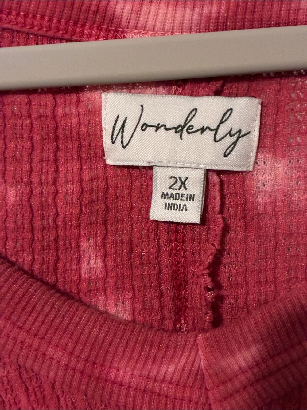 Wonderly Top Women's Pink Tie-Dyed V-Neck Pullover Tunic 2X